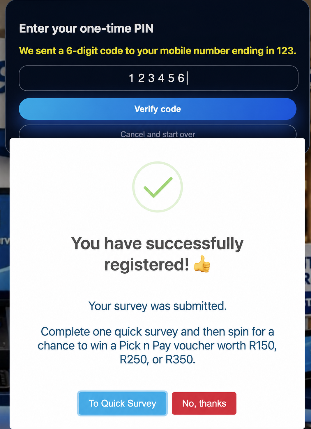 TrackPulse registration confirmation modal