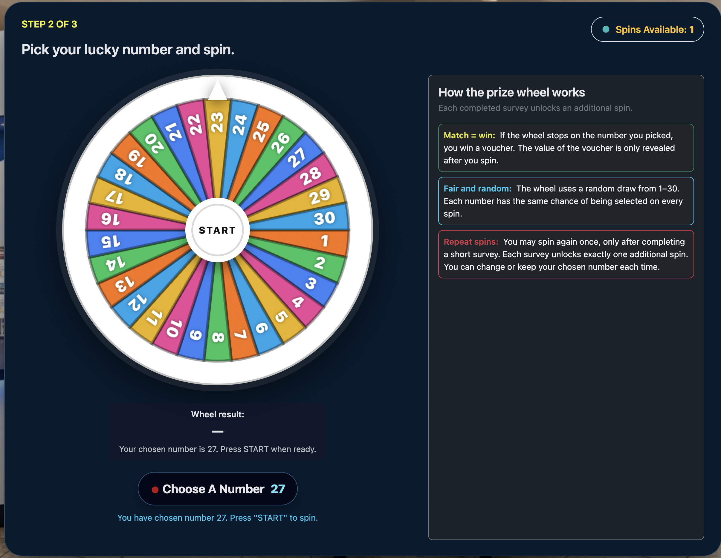 TrackPulse choose a number page