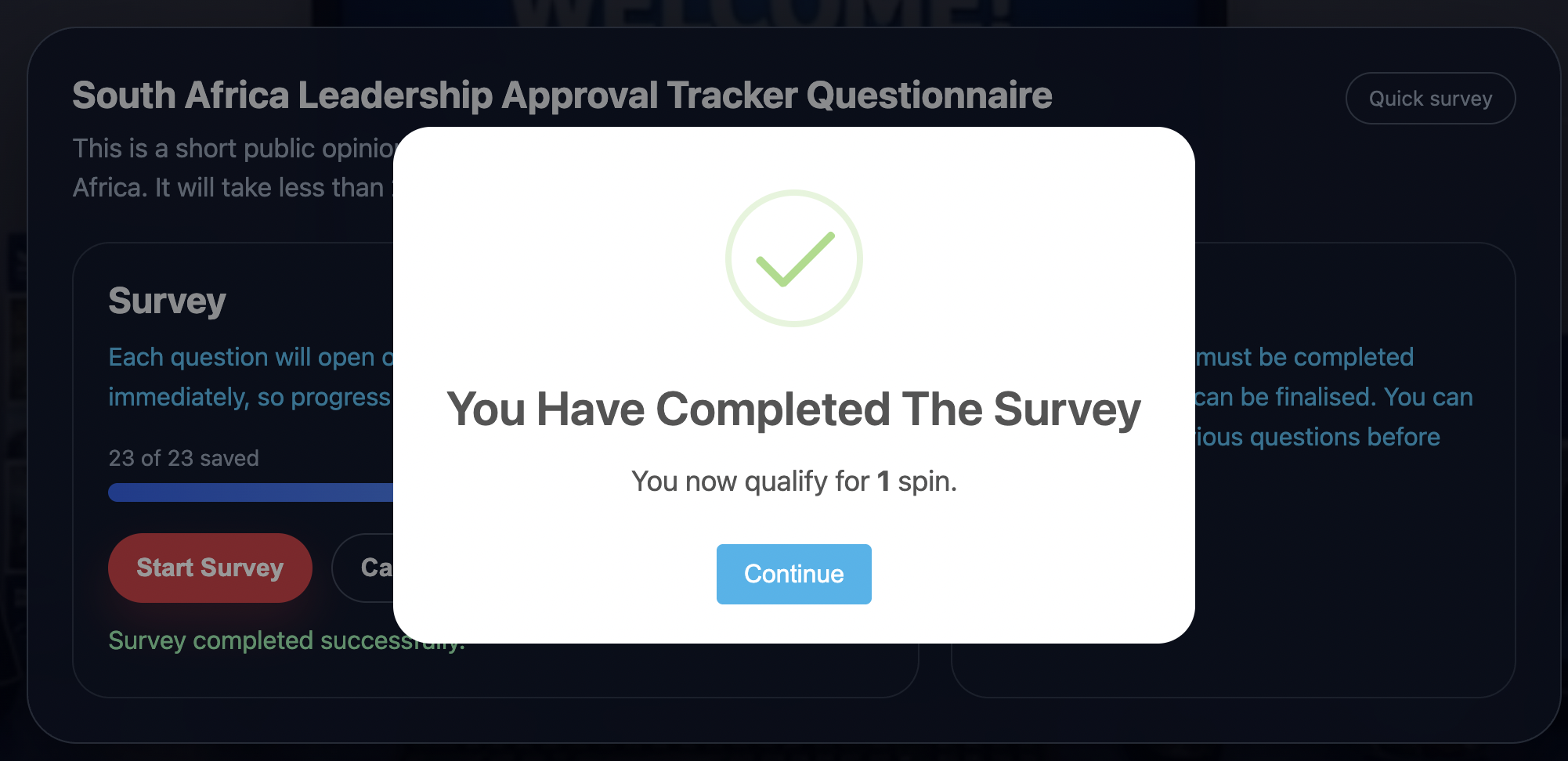 TrackPulse survey completion saved message